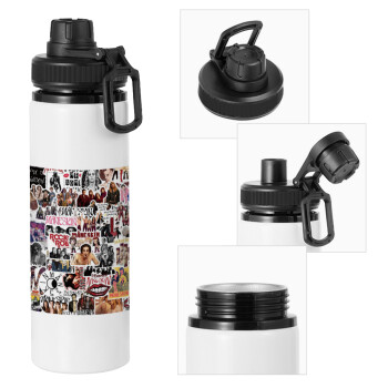 Maneskin stickers, Metal water bottle with safety cap, aluminum 850ml