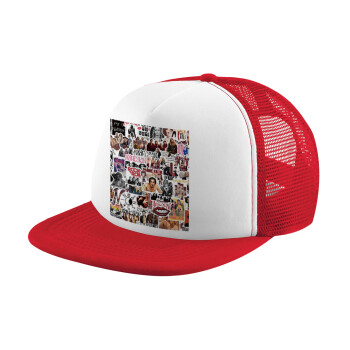 Maneskin stickers, Καπέλο Ενηλίκων Soft Trucker με Δίχτυ Red/White (POLYESTER, ΕΝΗΛΙΚΩΝ, UNISEX, ONE SIZE)