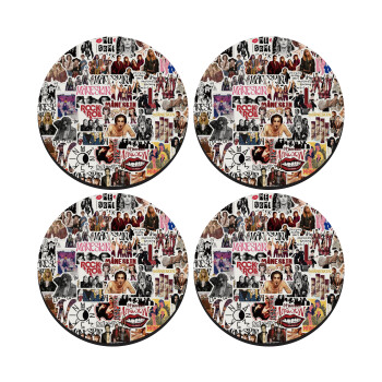 Maneskin stickers, SET of 4 round wooden coasters (9cm)