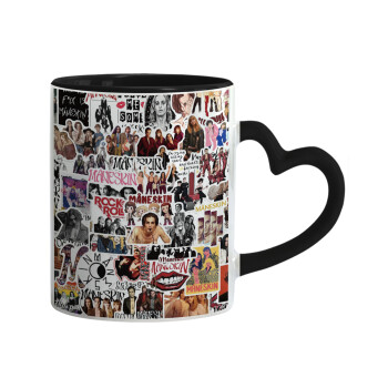 Maneskin stickers, Mug heart black handle, ceramic, 330ml