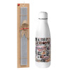 Easter Set, metallic stainless thermos bottle (500ml) & scented flat Easter candle (30cm) (GRAY)