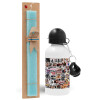 Easter Set, metallic aluminum water bottle (500ml) & scented flat candle (30cm) (TURQUOISE)