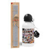 Easter Set, metallic aluminum water bottle (500ml) & aromatic flat Easter candle (30cm) (GRAY)