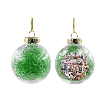 Maneskin stickers, Transparent Christmas tree ball ornament with green filling 8cm