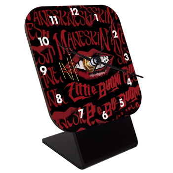 Maneskin lips, Quartz Wooden table clock with hands (10cm)