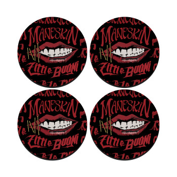Maneskin lips, SET of 4 round wooden coasters (9cm)