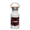 Metallic thermos (Stainless steel) White with wooden lid (bamboo), double-walled, 350ml