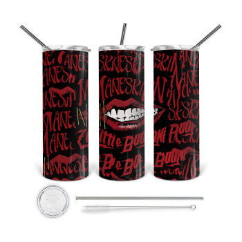 Maneskin lips, 360 Eco friendly ποτήρι θερμό (tumbler) από ανοξείδωτο ατσάλι 600ml, με μεταλλικό καλαμάκι & βούρτσα καθαρισμού