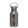 Stainless steel metallic thermos flask, silver with a bamboo lid, double-walled, 350ml.