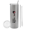 Eco friendly stainless steel Silver tumbler 600ml, with metal straw & cleaning brush