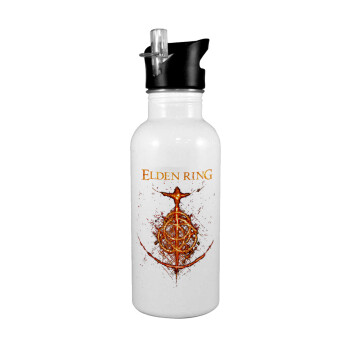 Elden Ring, White water bottle with straw, stainless steel 600ml