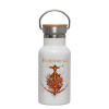 Metallic thermos (Stainless steel) White with wooden lid (bamboo), double-walled, 350ml