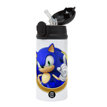 Sonic the hedgehog, Children's hot water bottle, stainless steel, with safety straw, Black (360ml) BPA-FREE