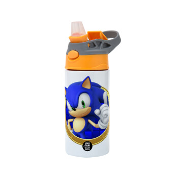 Sonic the hedgehog, Children's hot water bottle, stainless steel, with safety straw, Orange/Grey (360ml) BPA-FREE