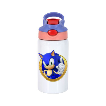 Sonic the hedgehog, Παιδικό παγούρι θερμό, ανοξείδωτο, με καλαμάκι ασφαλείας, ροζ/μωβ (350ml)