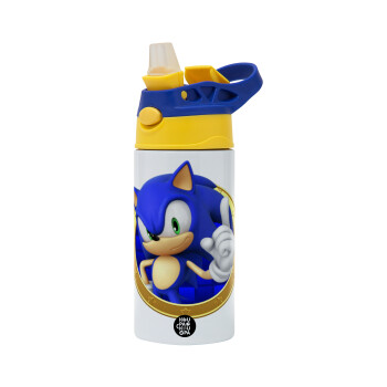 Sonic the hedgehog, Children's hot water bottle, stainless steel, with safety straw, green, blue (360ml) BPA FREE