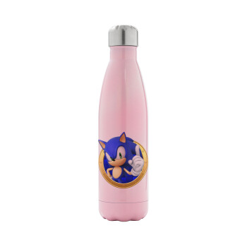 Sonic the hedgehog, Metal mug thermos Pink Iridiscent (Stainless steel), double wall, 500ml