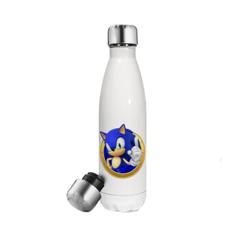 Sonic the hedgehog, Μεταλλικό παγούρι θερμός Λευκό (Stainless steel), διπλού τοιχώματος, 500ml