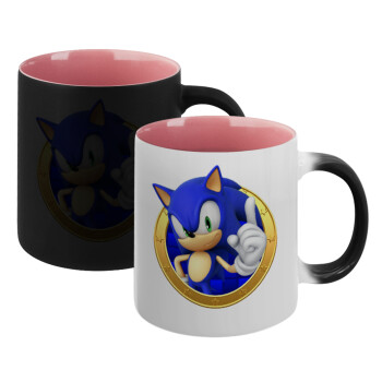 Sonic the hedgehog, Κούπα Μαγική εσωτερικό ΡΟΖ, κεραμική 330ml που αλλάζει χρώμα με το ζεστό ρόφημα