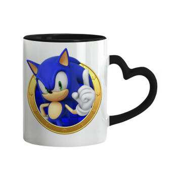 Sonic the hedgehog, Mug heart black handle, ceramic, 330ml