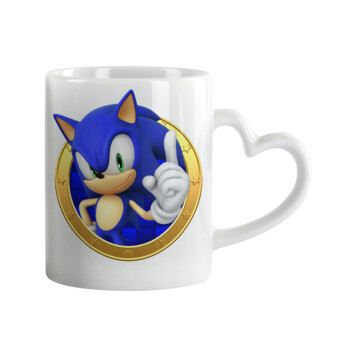 Sonic the hedgehog, Κούπα καρδιά χερούλι λευκή, κεραμική, 330ml