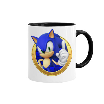 Sonic the hedgehog, Κούπα χρωματιστή μαύρη, κεραμική, 330ml