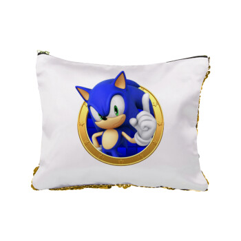 Sonic the hedgehog, Sequin Gold Pouch Cosmetic Bag