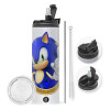 Travel Tumbler 2 Lids, with metal straw & cleaning brush (Stainless steel 304 Food grade, BPA free, 600ml)