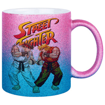 Street fighter, Κούπα Χρυσή/Μπλε Glitter, κεραμική, 330ml