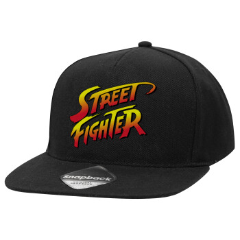 Street fighter, Adult Flat Snapback Hat Black, (100% COTTON TWILL, ADULT, UNISEX, ONE SIZE)