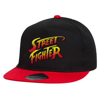 Street fighter, Children's Flat Snapback Hat, Black/Red (100% COTTON, CHILDREN'S, UNISEX, ONE SIZE)