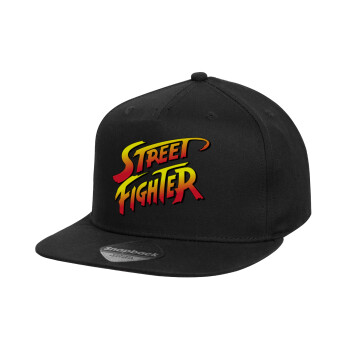 Street fighter, Καπέλο παιδικό Flat Snapback, Μαύρο (100% ΒΑΜΒΑΚΕΡΟ, ΠΑΙΔΙΚΟ, UNISEX, ONE SIZE)