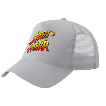 Street fighter, Adult Structured Trucker Hat, with Mesh, GRAY (100% COTTON, ADULT, UNISEX, ONE SIZE)