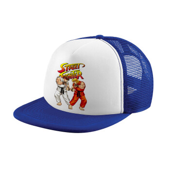 Street fighter, Adult Soft Trucker Hat with Blue/White Mesh (POLYESTER, ADULT, UNISEX, ONE SIZE)