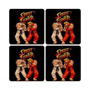 Street fighter, ΣΕΤ x4 Σουβέρ ξύλινα τετράγωνα plywood (9cm)