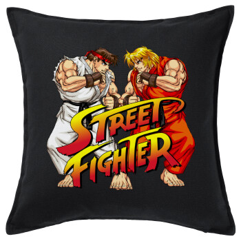 Street fighter, Sofa cushion black 50x50cm includes filling