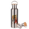 Stainless steel Silver with wooden lid (bamboo), double wall, 750ml