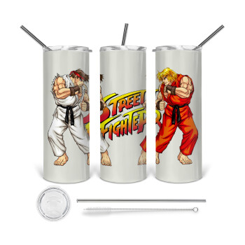 Street fighter, 360 Eco friendly ποτήρι θερμό (tumbler) από ανοξείδωτο ατσάλι 600ml, με μεταλλικό καλαμάκι & βούρτσα καθαρισμού