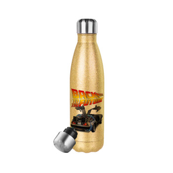 Back to the future, Glitter gold stainless steel thermos bottle, double-walled, 500ml