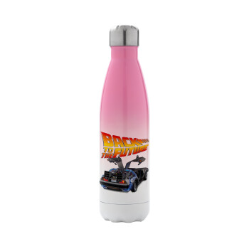 Back to the future, Metal mug thermos Pink/White (Stainless steel), double wall, 500ml