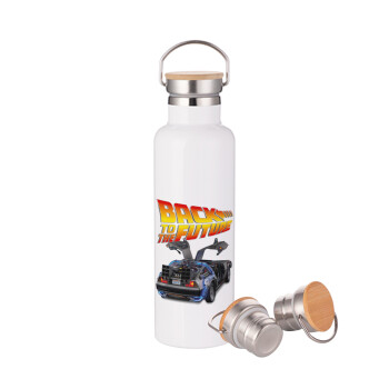 Back to the future, Stainless steel White with wooden lid (bamboo), double wall, 750ml