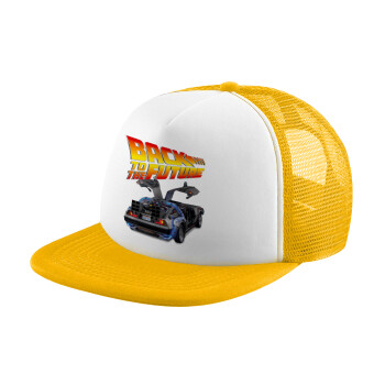 Back to the future, Adult Soft Trucker Hat with Yellow/White Mesh (POLYESTER, ADULT, UNISEX, ONE SIZE)