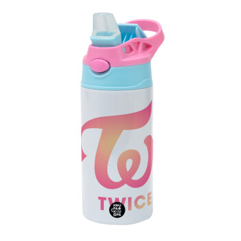 Twice, Children's hot water bottle, stainless steel, with safety straw, Pink/BlueCiel (360ml) BPA FREE