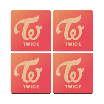 Twice, ΣΕΤ x4 Σουβέρ ξύλινα τετράγωνα plywood (9cm)