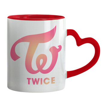 Twice, Mug heart red handle, ceramic, 330ml