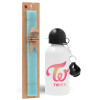 Easter Set, metallic aluminum water bottle (500ml) & scented flat candle (30cm) (TURQUOISE)