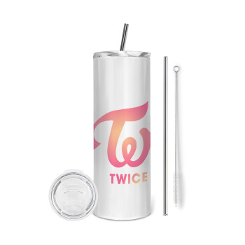 Twice, Eco friendly stainless steel tumbler 600ml, with metal straw & cleaning brush