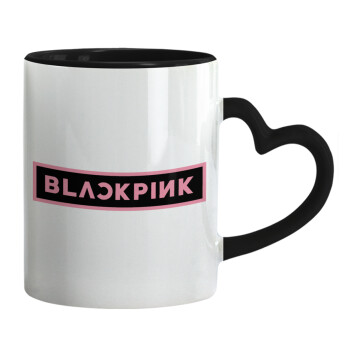 BLACKPINK, Κούπα καρδιά χερούλι μαύρη, κεραμική, 330ml