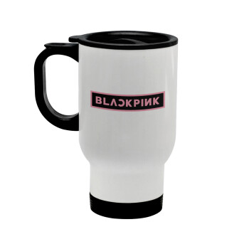 BLACKPINK, Κούπα ταξιδιού ανοξείδωτη με καπάκι, διπλού τοιχώματος (θερμό) λευκή 450ml