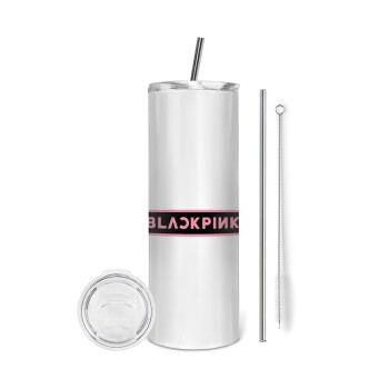 BLACKPINK, Tumbler ποτήρι θερμό από ανοξείδωτο ατσάλι 600ml, με μεταλλικό καλαμάκι & βούρτσα καθαρισμού